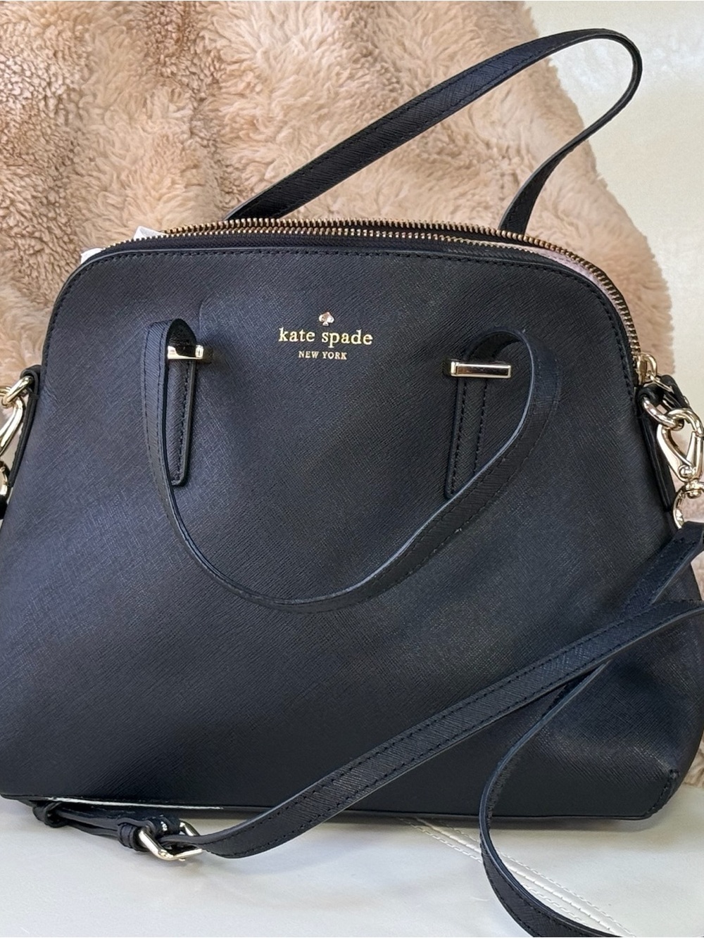 kate spade Black Saffiano Leather Satchel with Gold Hardware